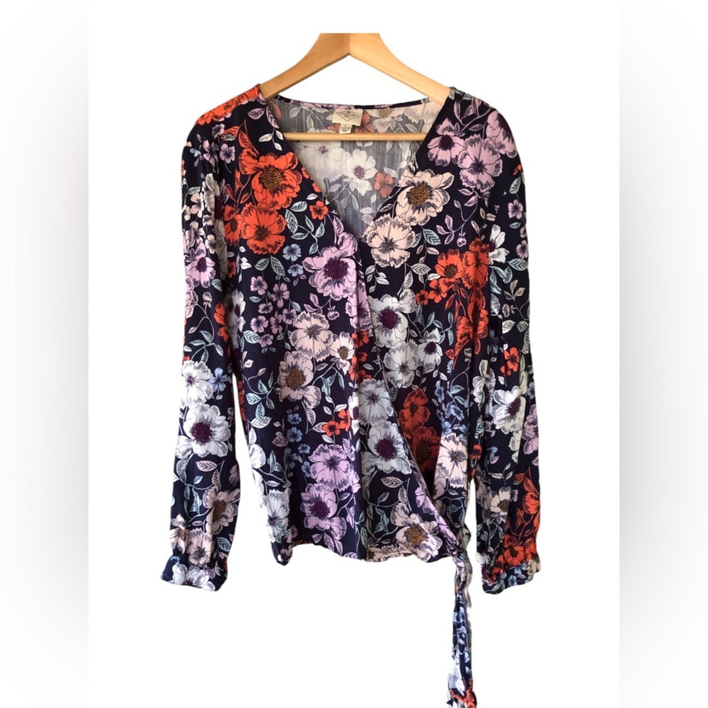 Floral Long Sleeve Wrap Top